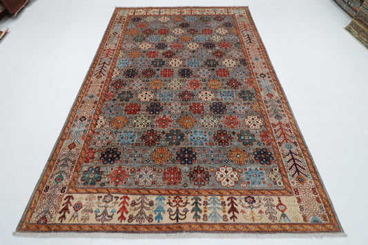 180 x 274 cm | Floral Gray Tribal Area Rug Afghan Hand Knotted veg Dye Wool carpet