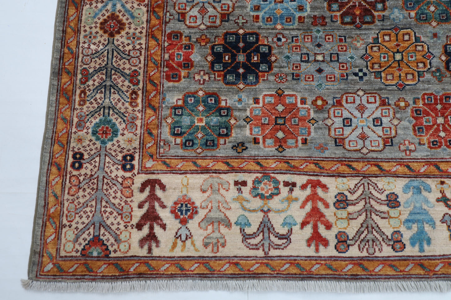 180 x 274 cm | Floral Gray Tribal Area Rug Afghan Hand Knotted veg Dye Wool carpet