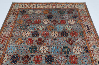 180 x 274 cm | Floral Gray Tribal Area Rug Afghan Hand Knotted veg Dye Wool carpet