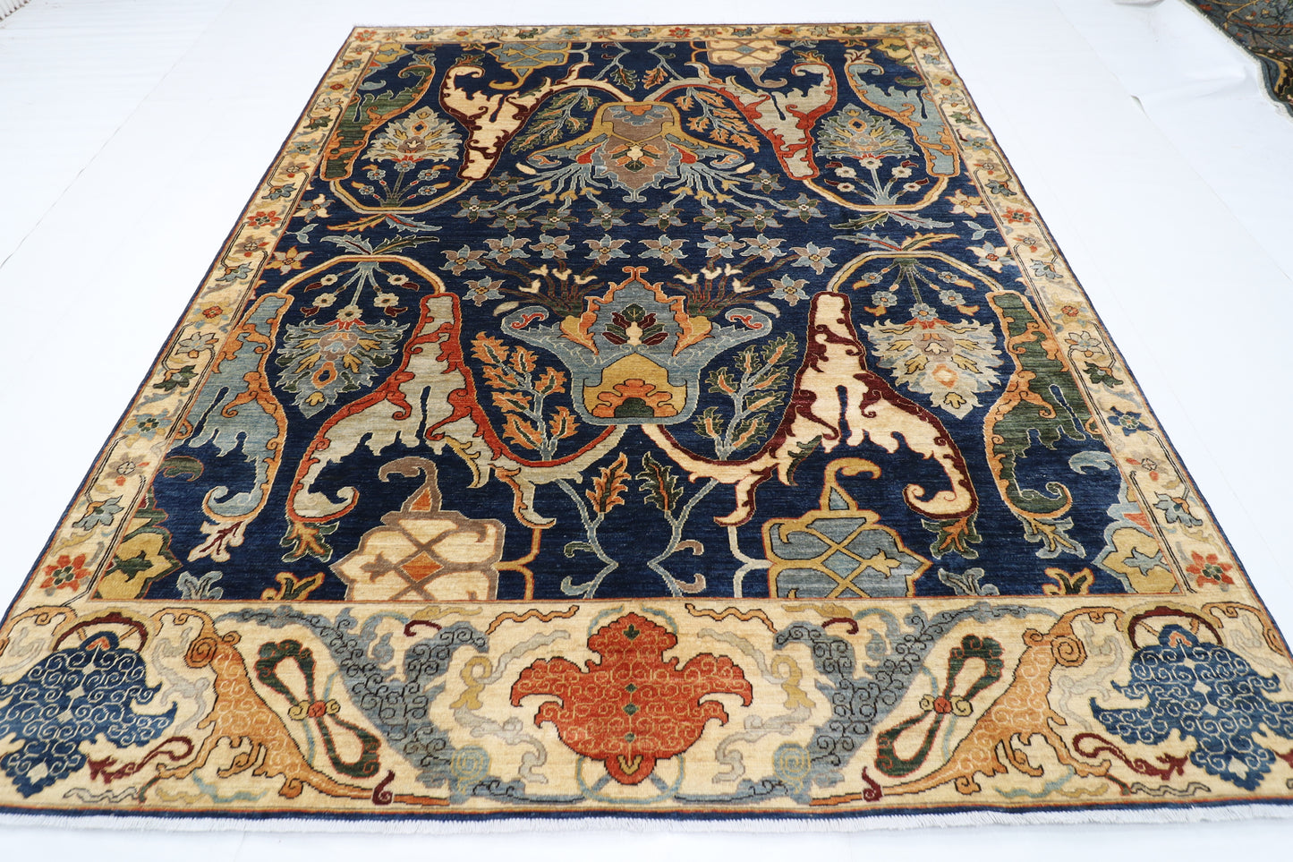 248 x 298 cm | Oriental Kawros blue Area Rug Afghan Hand Knotted Veg Dye Wool carpet