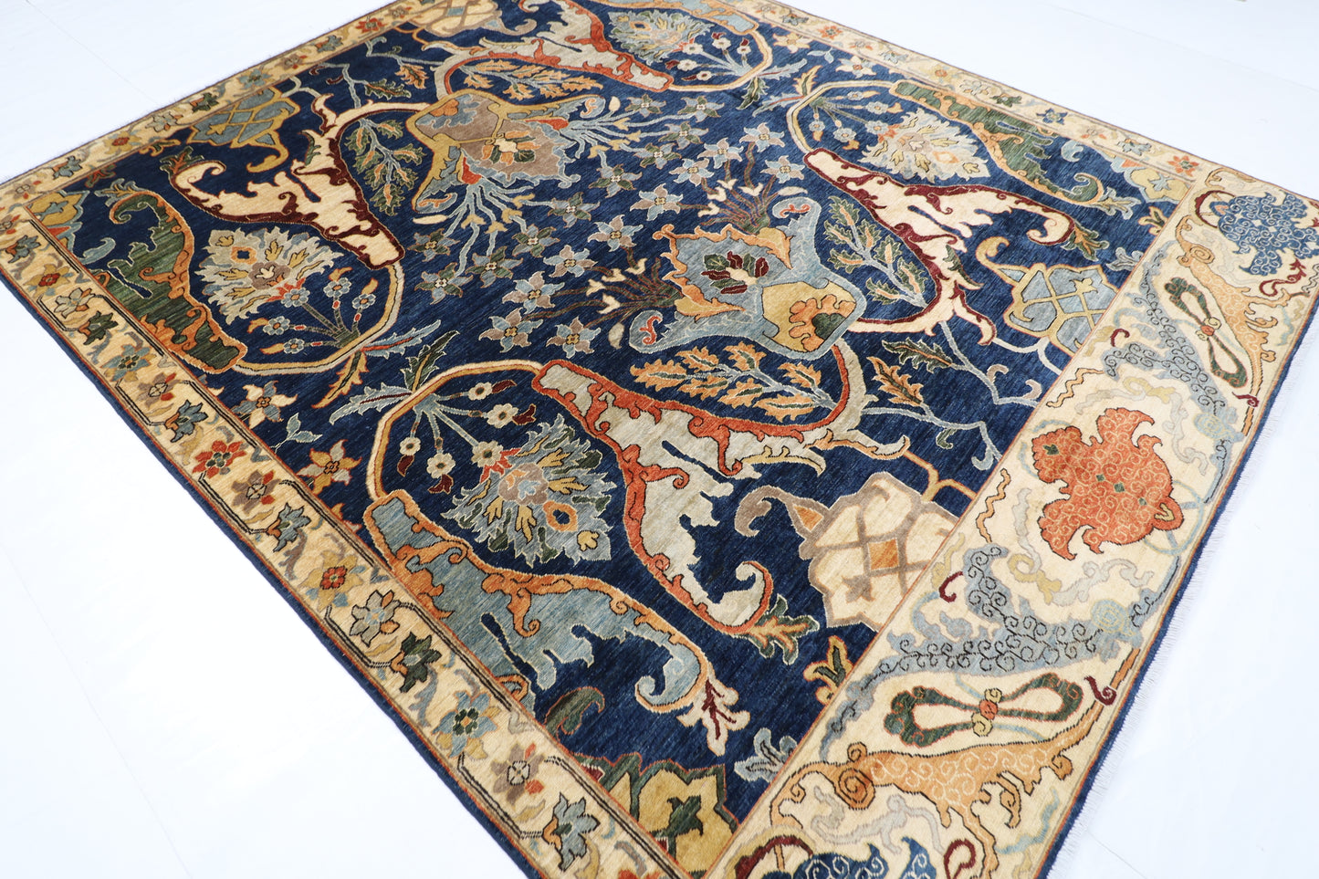 248 x 298 cm | Oriental Kawros blue Area Rug Afghan Hand Knotted Veg Dye Wool carpet