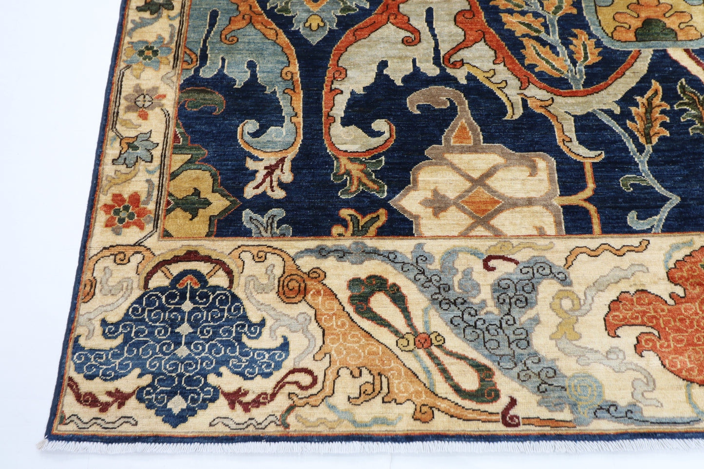 248 x 298 cm | Oriental Kawros blue Area Rug Afghan Hand Knotted Veg Dye Wool carpet