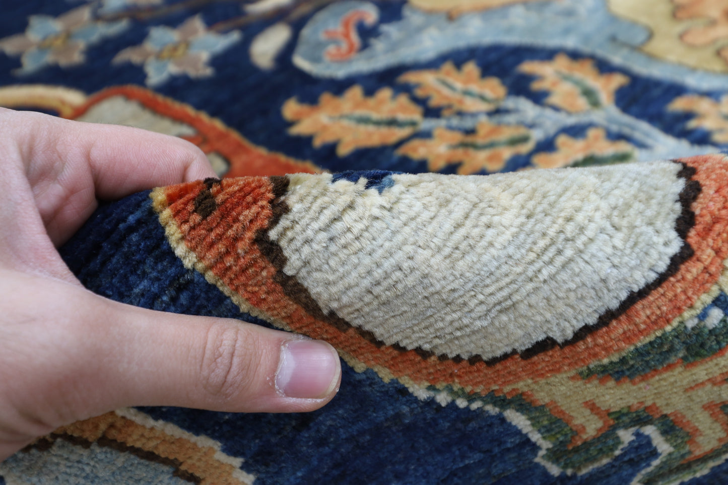 248 x 298 cm | Oriental Kawros blue Area Rug Afghan Hand Knotted Veg Dye Wool carpet