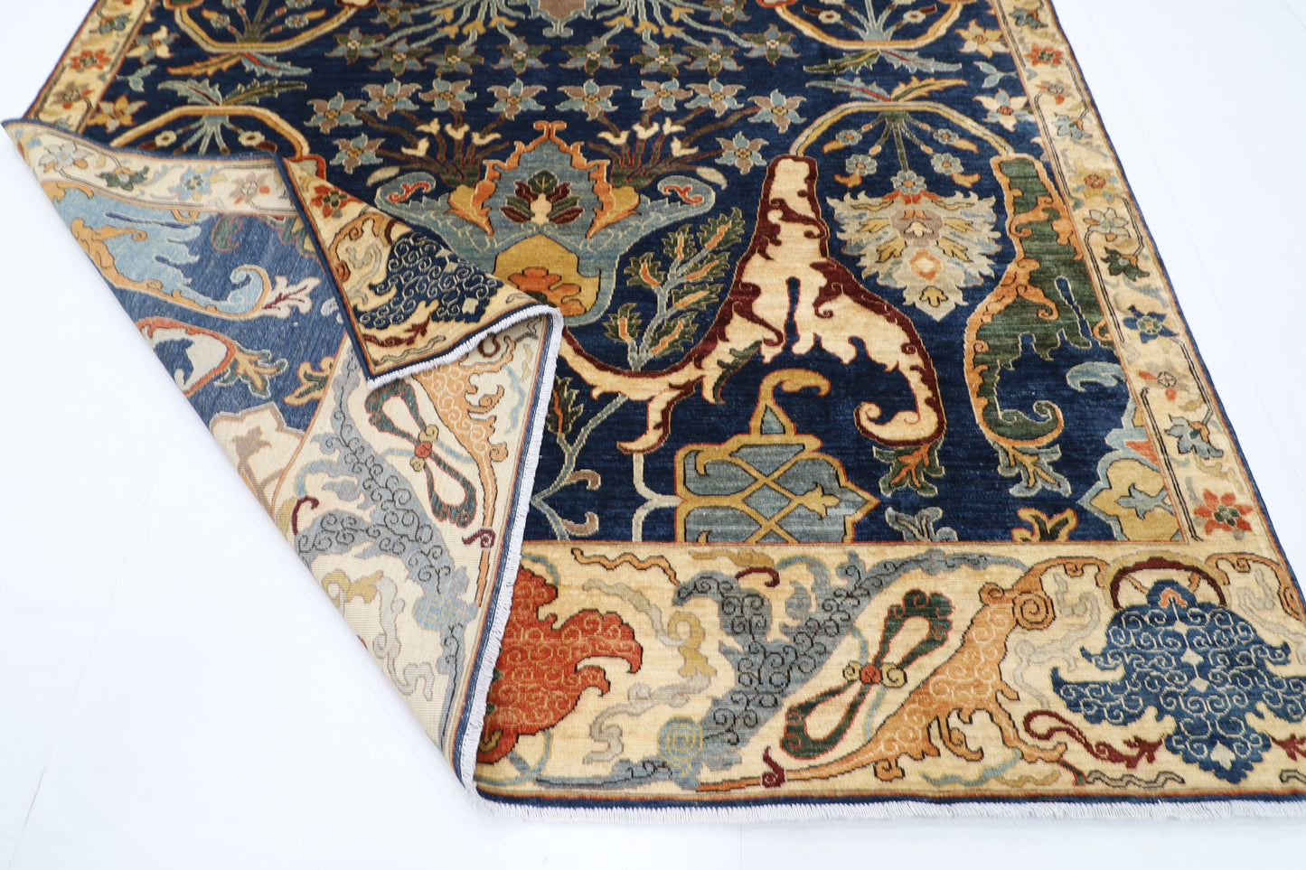 248 x 298 cm | Oriental Kawros blue Area Rug Afghan Hand Knotted Veg Dye Wool carpet