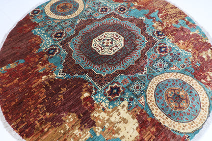 245 x 243 cm | Oriental Abstract Round Rug Afghan Hand Knotted Veg Dye Wool carpet
