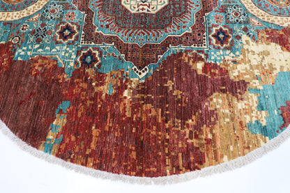 245 x 243 cm | Oriental Abstract Round Rug Afghan Hand Knotted Veg Dye Wool carpet