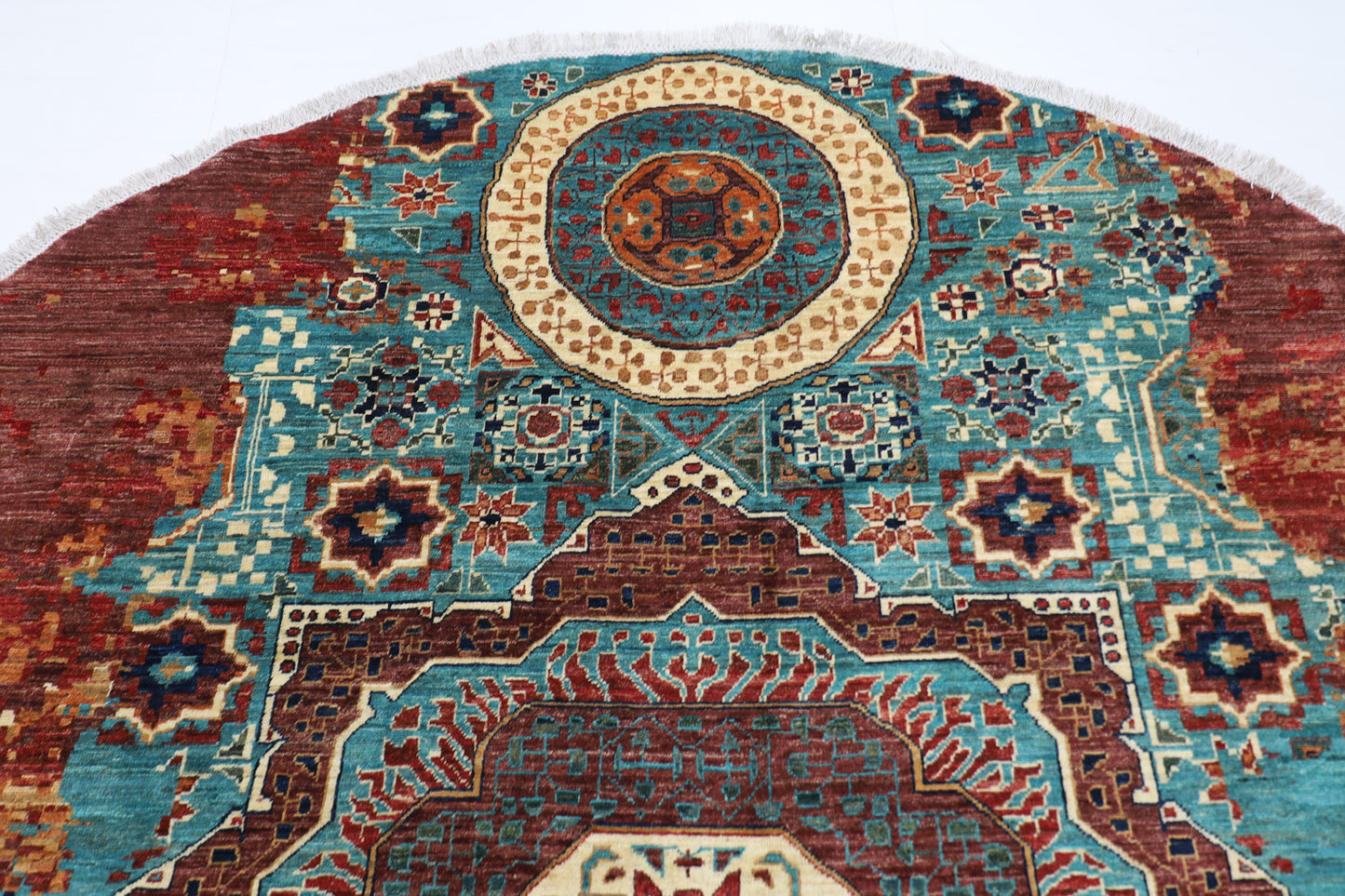 245 x 243 cm | Oriental Abstract Round Rug Afghan Hand Knotted Veg Dye Wool carpet