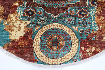 245 x 243 cm | Oriental Abstract Round Rug Afghan Hand Knotted Veg Dye Wool carpet