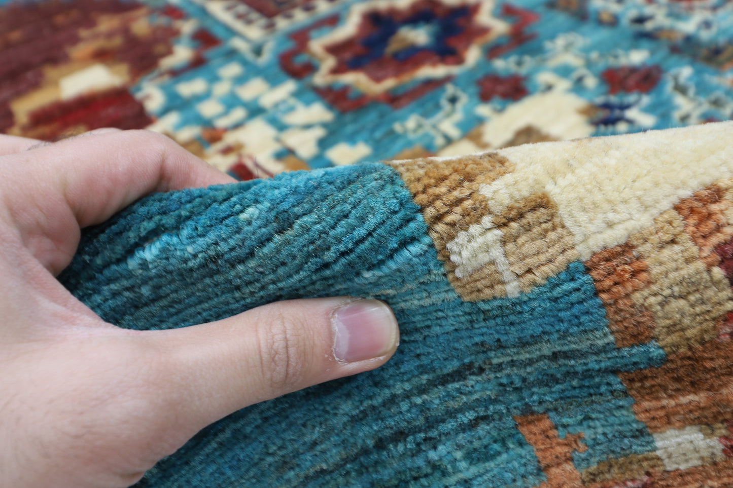 245 x 243 cm | Oriental Abstract Round Rug Afghan Hand Knotted Veg Dye Wool carpet