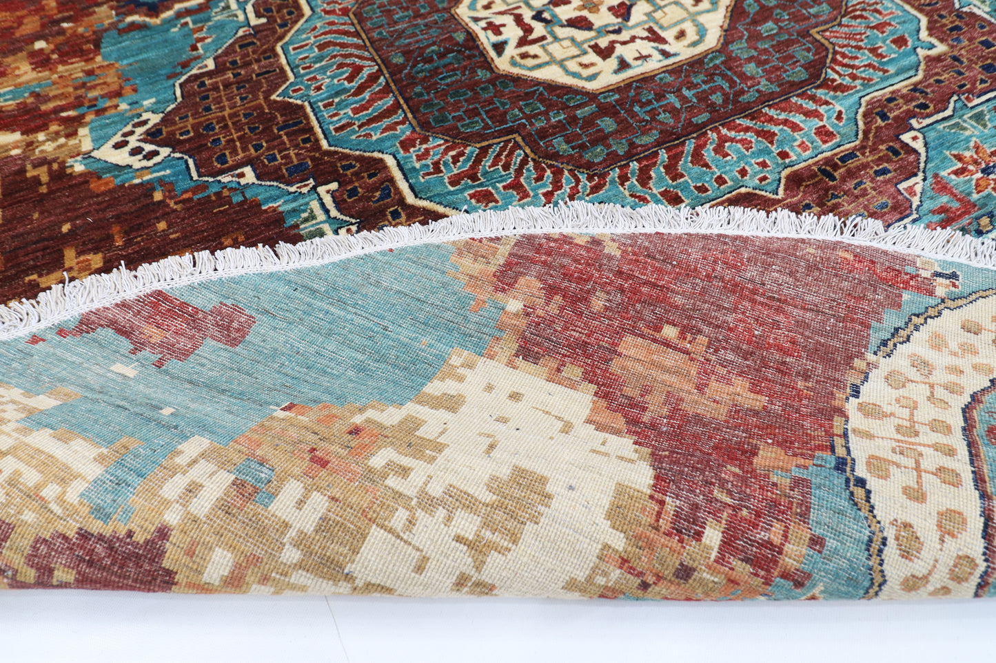 245 x 243 cm | Oriental Abstract Round Rug Afghan Hand Knotted Veg Dye Wool carpet