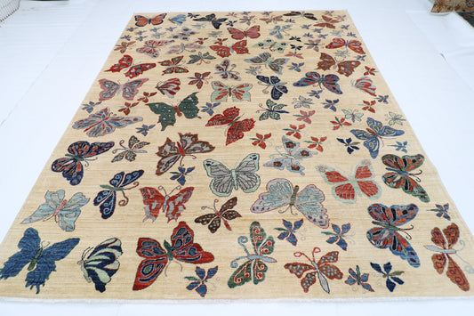 250 x 299 cm | Oriental Butterfly beige Area Rug Afghan Hand Knotted Veg Dye Wool carpet