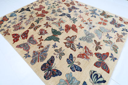 250 x 299 cm | Oriental Butterfly beige Area Rug Afghan Hand Knotted Veg Dye Wool carpet
