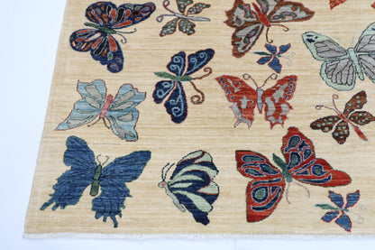 250 x 299 cm | Oriental Butterfly beige Area Rug Afghan Hand Knotted Veg Dye Wool carpet