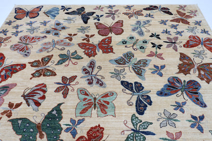 250 x 299 cm | Oriental Butterfly beige Area Rug Afghan Hand Knotted Veg Dye Wool carpet