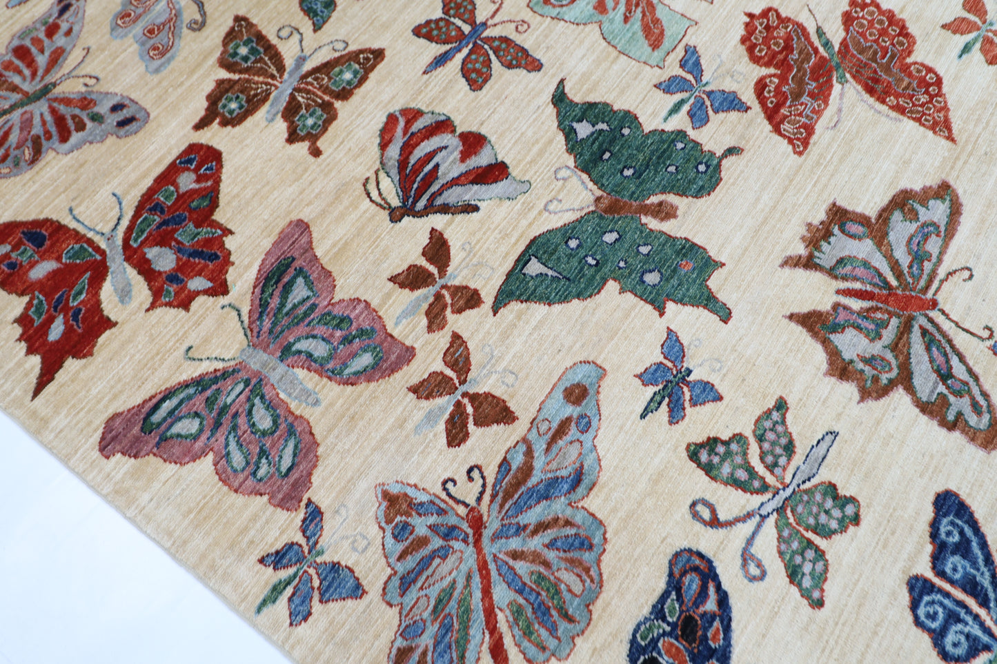 250 x 299 cm | Oriental Butterfly beige Area Rug Afghan Hand Knotted Veg Dye Wool carpet