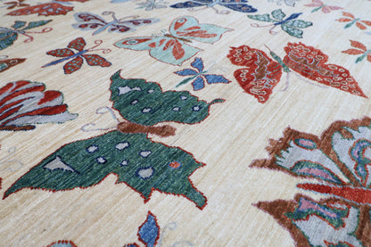250 x 299 cm | Oriental Butterfly beige Area Rug Afghan Hand Knotted Veg Dye Wool carpet