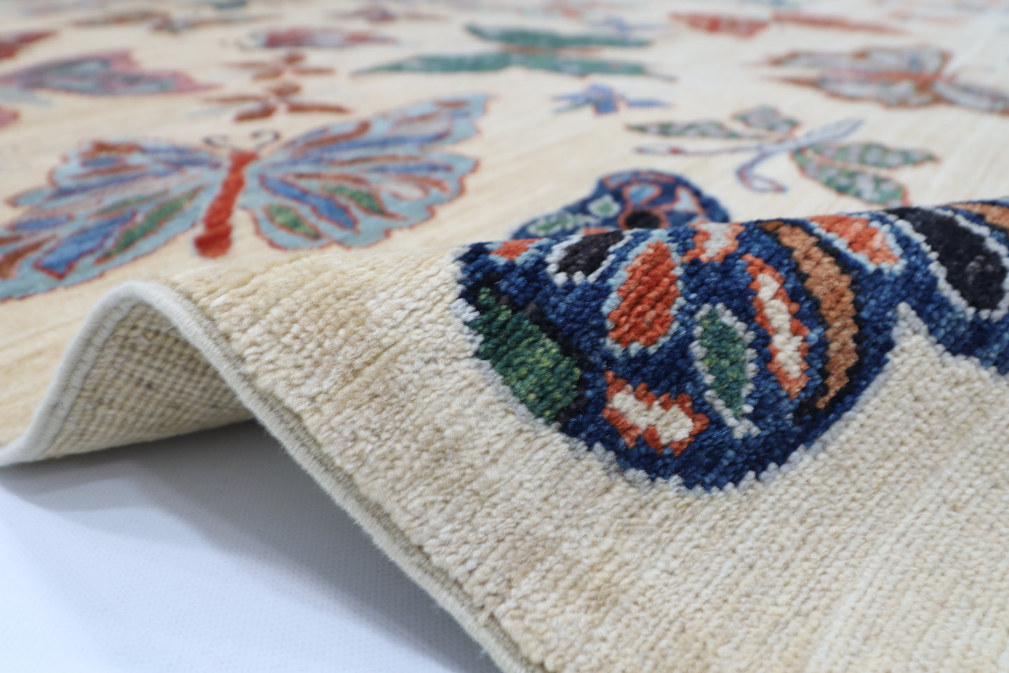 250 x 299 cm | Oriental Butterfly beige Area Rug Afghan Hand Knotted Veg Dye Wool carpet