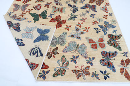 250 x 299 cm | Oriental Butterfly beige Area Rug Afghan Hand Knotted Veg Dye Wool carpet
