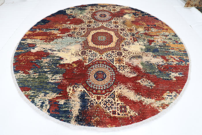300 x 295 cm | Oriental Abstract Round Rug Afghan Hand Knotted Veg Dye Wool carpet