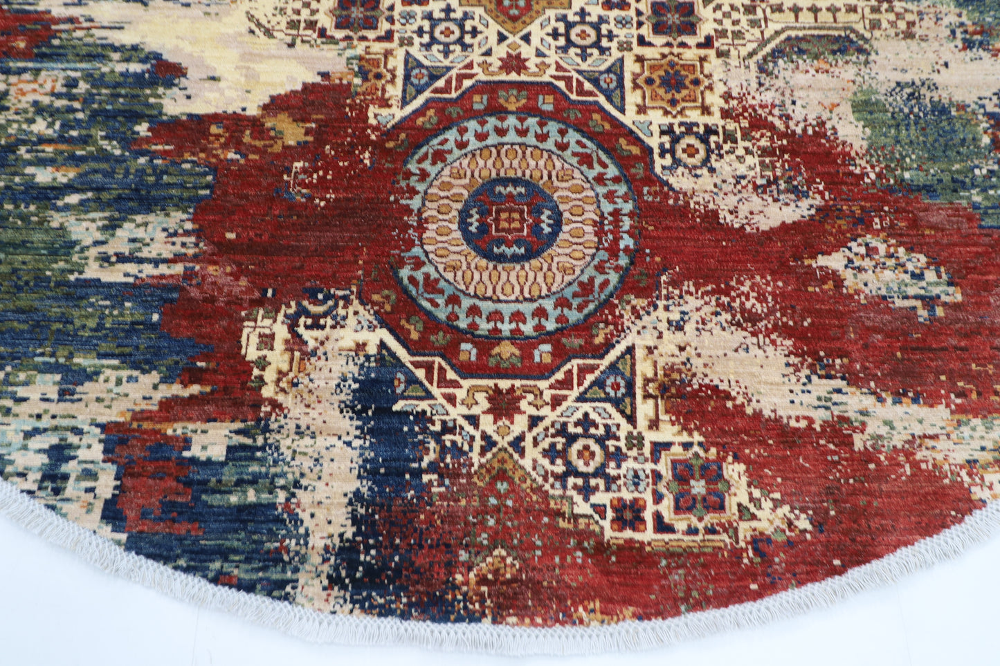 300 x 295 cm | Oriental Abstract Round Rug Afghan Hand Knotted Veg Dye Wool carpet