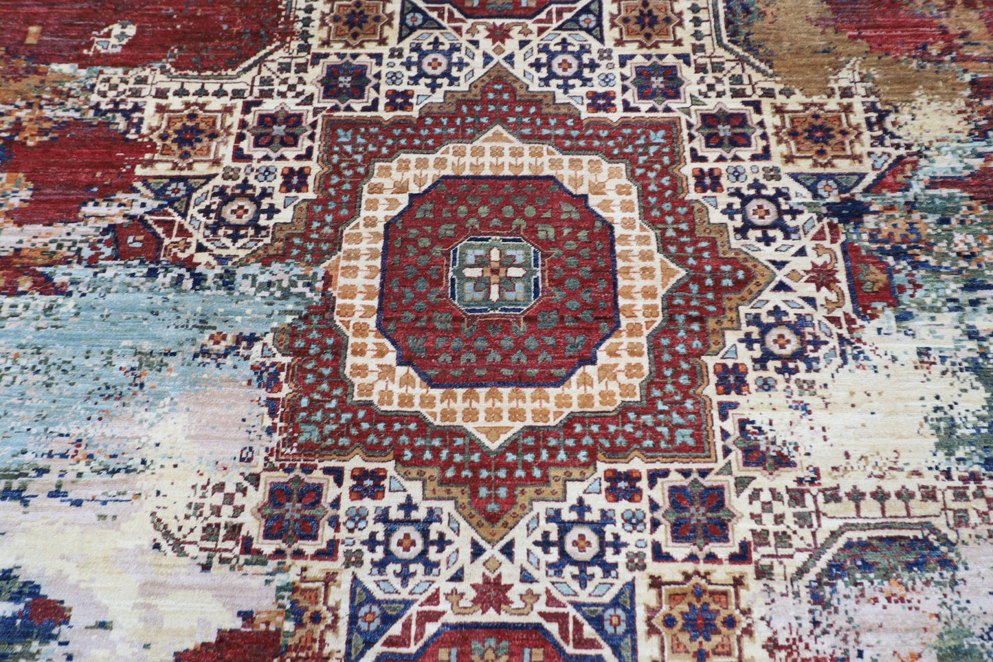 300 x 295 cm | Oriental Abstract Round Rug Afghan Hand Knotted Veg Dye Wool carpet