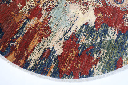 300 x 295 cm | Oriental Abstract Round Rug Afghan Hand Knotted Veg Dye Wool carpet