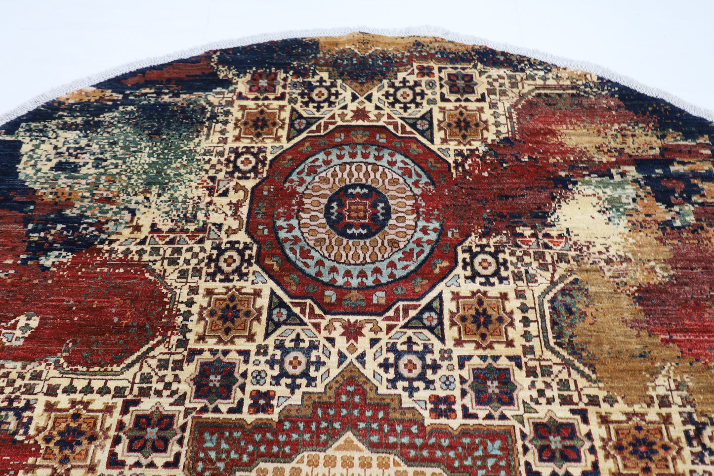 300 x 295 cm | Oriental Abstract Round Rug Afghan Hand Knotted Veg Dye Wool carpet