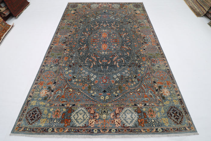 196 x 297 cm |  Floral gray Tribal Area Rug Afghan Hand Knotted veg Dye Wool carpet