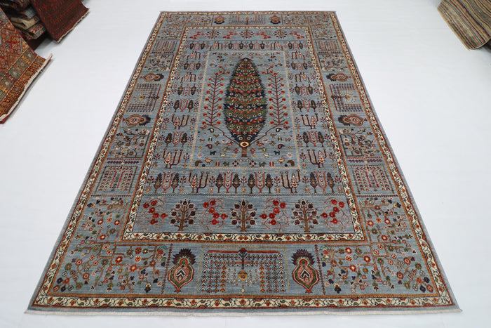 200 x 296 cm |  Tree of life Gray Tribal Area Rug Afghan Hand Knotted veg Dye Wool carpet