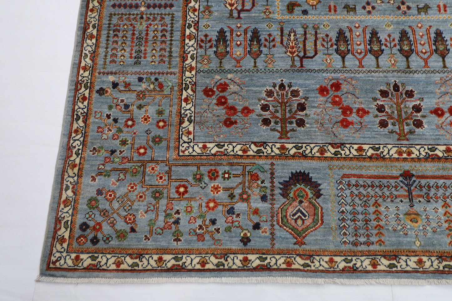 200 x 296 cm |  Tree of life Gray Tribal Area Rug Afghan Hand Knotted veg Dye Wool carpet