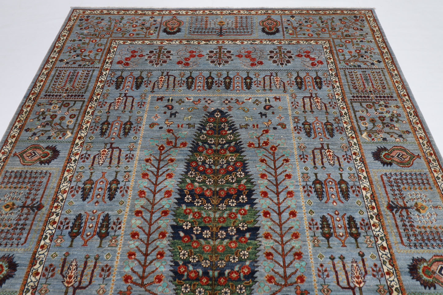 200 x 296 cm |  Tree of life Gray Tribal Area Rug Afghan Hand Knotted veg Dye Wool carpet
