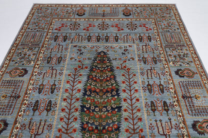 200 x 296 cm |  Tree of life Gray Tribal Area Rug Afghan Hand Knotted veg Dye Wool carpet