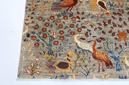 151 x 201 cm | Oriental Birds Gray Tree of life Area Rug Afghan Hand Knotted Veg Dye Wool carpet
