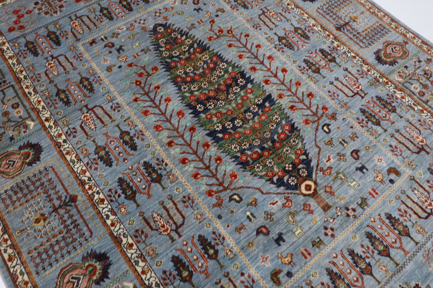 200 x 296 cm |  Tree of life Gray Tribal Area Rug Afghan Hand Knotted veg Dye Wool carpet