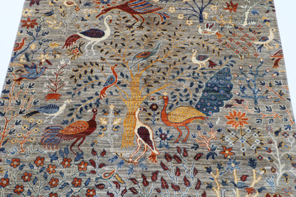 151 x 201 cm | Oriental Birds Gray Tree of life Area Rug Afghan Hand Knotted Veg Dye Wool carpet