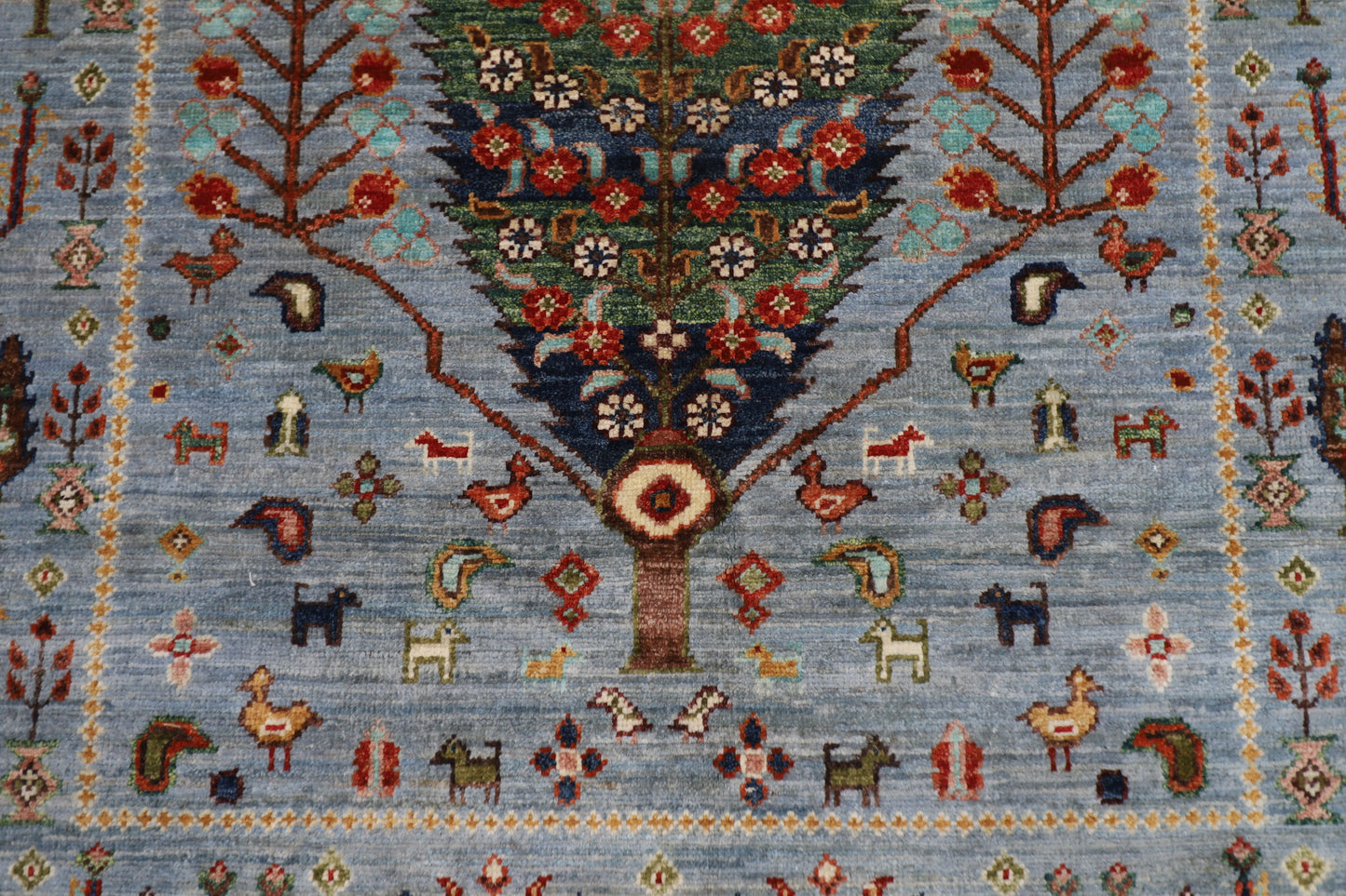 200 x 296 cm |  Tree of life Gray Tribal Area Rug Afghan Hand Knotted veg Dye Wool carpet