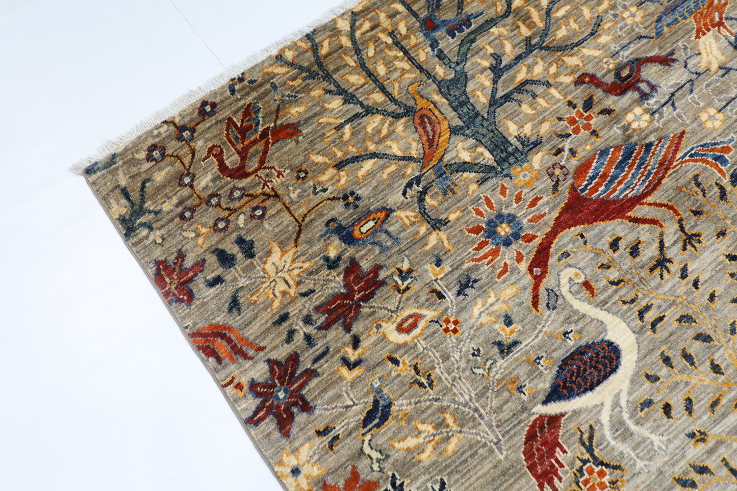 151 x 201 cm | Oriental Birds Gray Tree of life Area Rug Afghan Hand Knotted Veg Dye Wool carpet