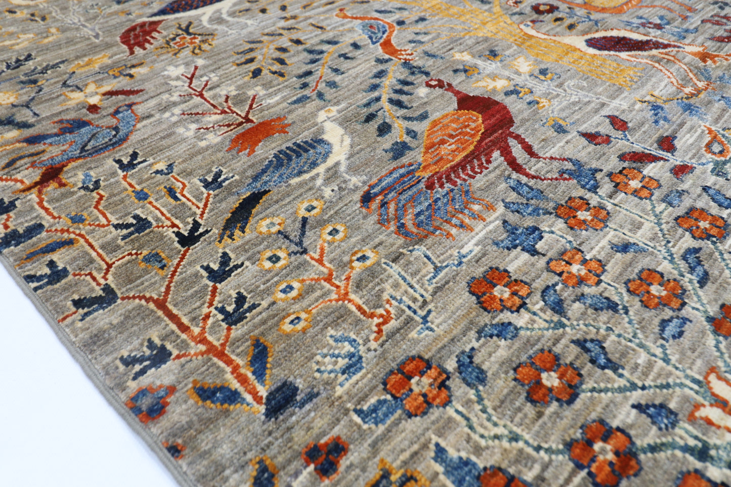 151 x 201 cm | Oriental Birds Gray Tree of life Area Rug Afghan Hand Knotted Veg Dye Wool carpet