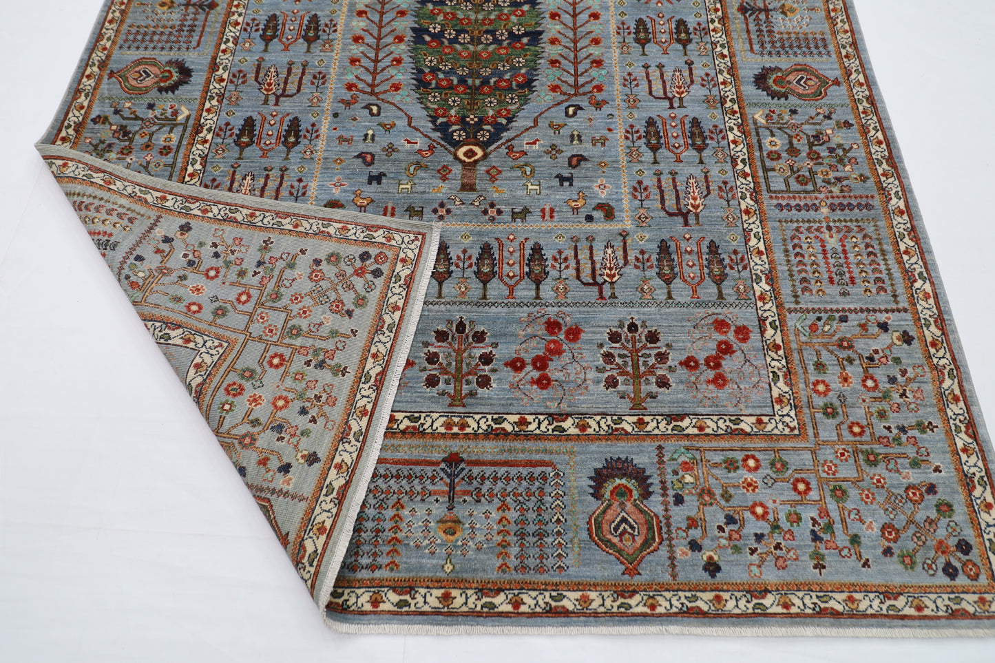 200 x 296 cm |  Tree of life Gray Tribal Area Rug Afghan Hand Knotted veg Dye Wool carpet