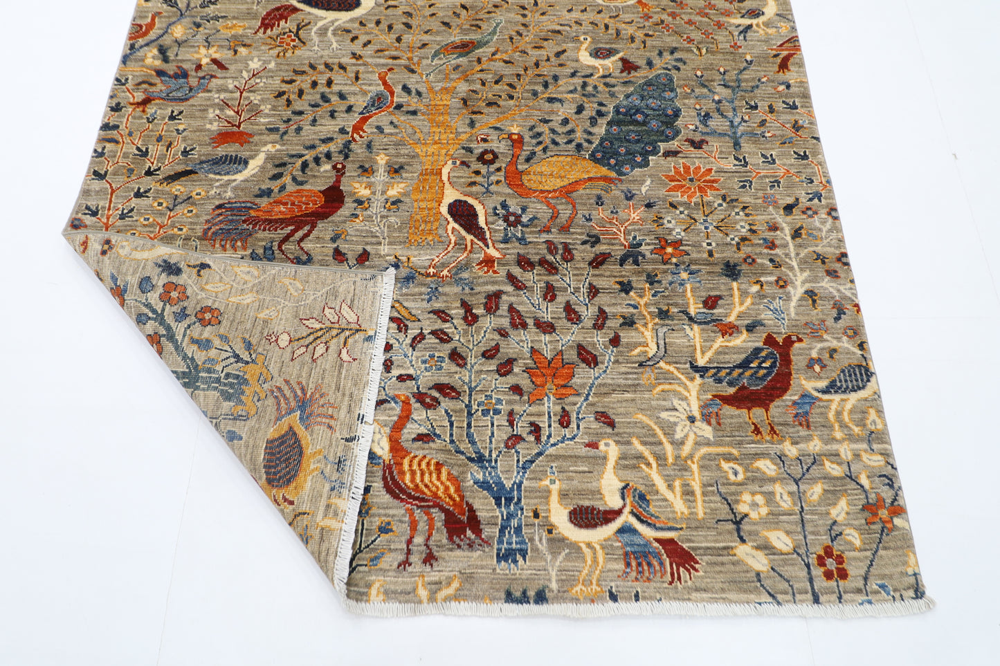151 x 201 cm | Oriental Birds Gray Tree of life Area Rug Afghan Hand Knotted Veg Dye Wool carpet
