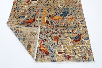 151 x 201 cm | Oriental Birds Gray Tree of life Area Rug Afghan Hand Knotted Veg Dye Wool carpet