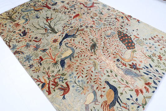 200 x 294 cm | Oriental Birds Gray Area Rug Afghan Hand Knotted Veg Dye Wool carpet