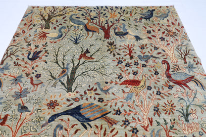 200 x 294 cm | Oriental Birds Gray Area Rug Afghan Hand Knotted Veg Dye Wool carpet