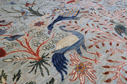 200 x 294 cm | Oriental Birds Gray Area Rug Afghan Hand Knotted Veg Dye Wool carpet