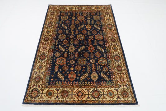122 x 177 cm | Oriental Tribal blue Area Rug Afghan Hand Knotted Veg Dye Wool carpet