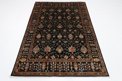 150 x 203 cm | Oriental Floral Black Area Rug Afghan Hand Knotted Veg Dye Wool carpet