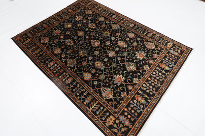 150 x 203 cm | Oriental Floral Black Area Rug Afghan Hand Knotted Veg Dye Wool carpet