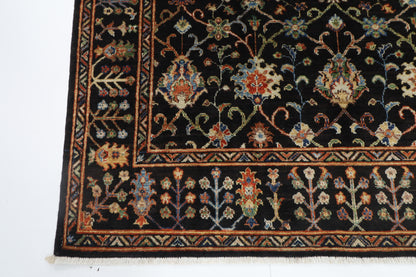 150 x 203 cm | Oriental Floral Black Area Rug Afghan Hand Knotted Veg Dye Wool carpet