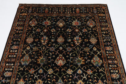 150 x 203 cm | Oriental Floral Black Area Rug Afghan Hand Knotted Veg Dye Wool carpet