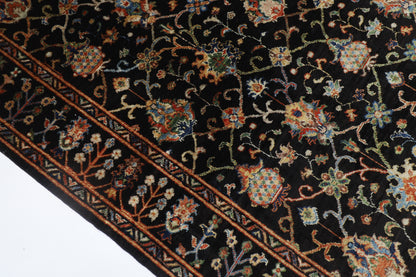 150 x 203 cm | Oriental Floral Black Area Rug Afghan Hand Knotted Veg Dye Wool carpet